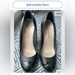 Chanel leather pumps with patent cap toe, platform ,women’s black 39.5 US 9 ,9.5